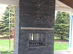 Lanai with fireplace