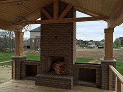 Lanai with fireplace