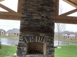 Lanai with fireplace