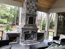 Lanai with fireplace