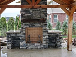 Lanai with fireplace